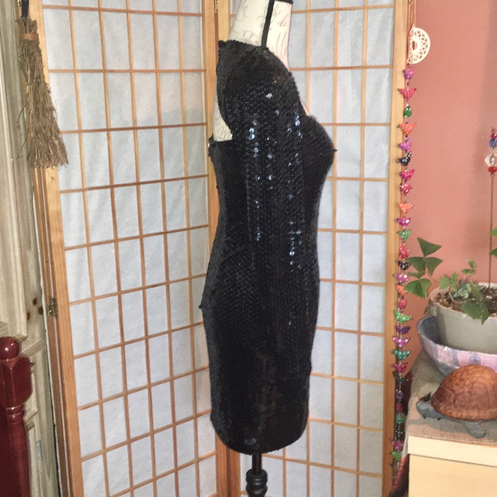 *SOLD* Vintage 80s Long Sleeve Sequin Little Black Dress - Picture 5 of 11